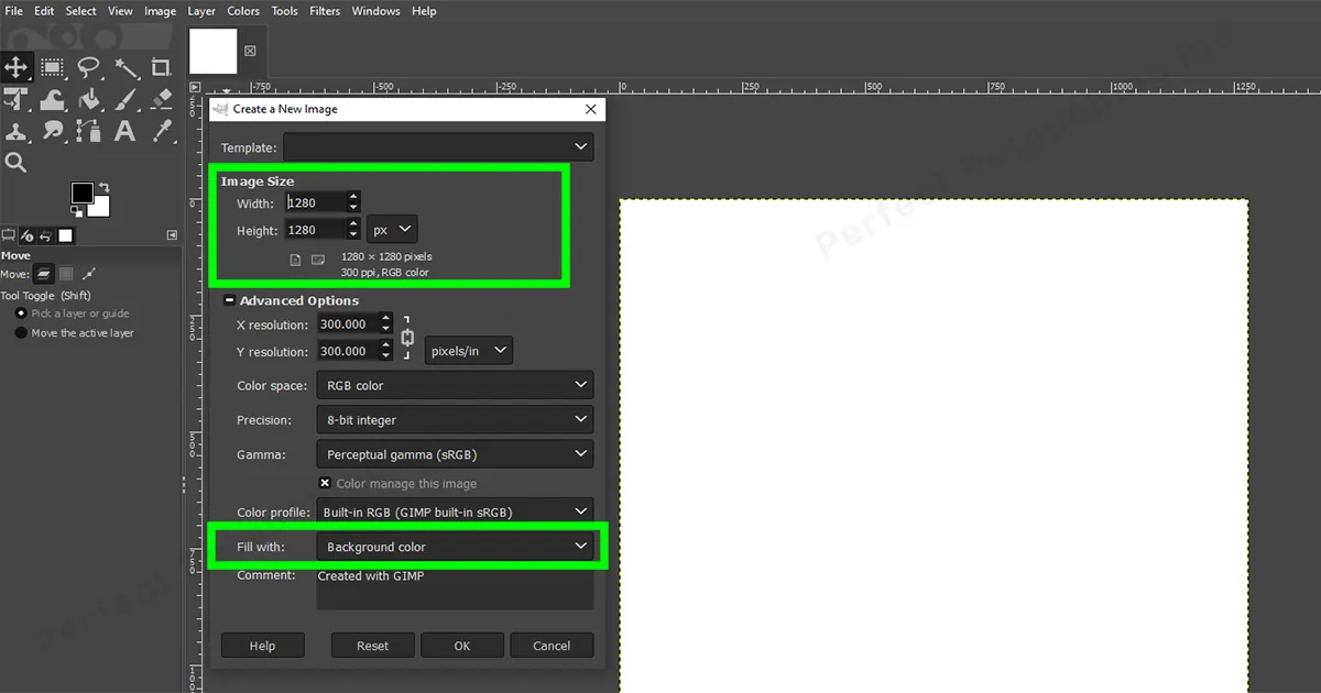 Create New File & Select Image Size